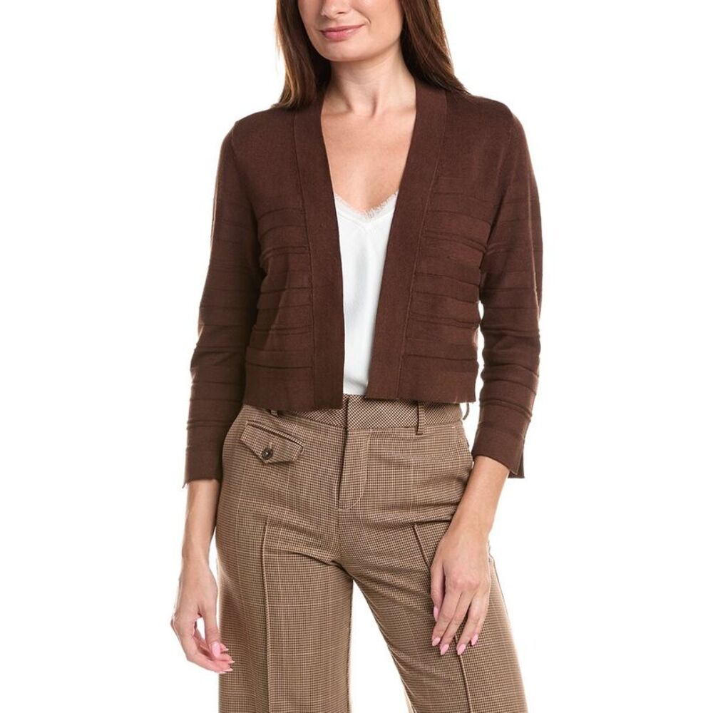 Jones New York Womens Cropped Striped Stitch Shrug, Brown